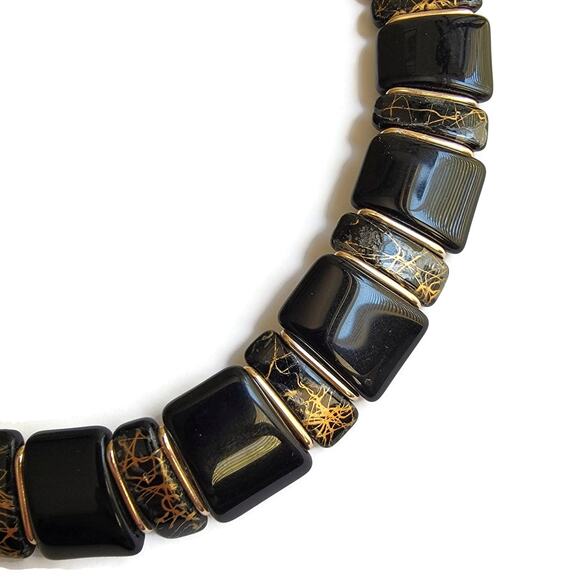1980s Black Glass & Gold-Tone Bead Choker - Vintage Elegance - Made in Germany - Picture 7 of 10